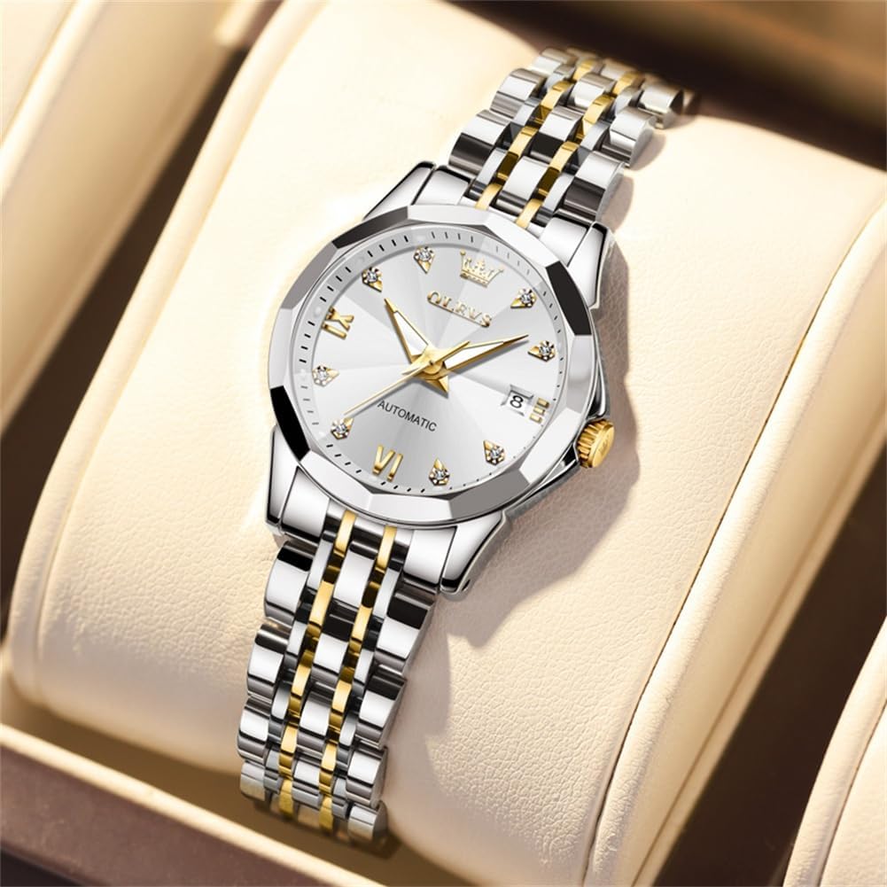OLEVS Womens Automatic Watches Diamond Stainless Steel Self Winding Ladies Dress Wrist Watches Luminous Waterproof - Image 6