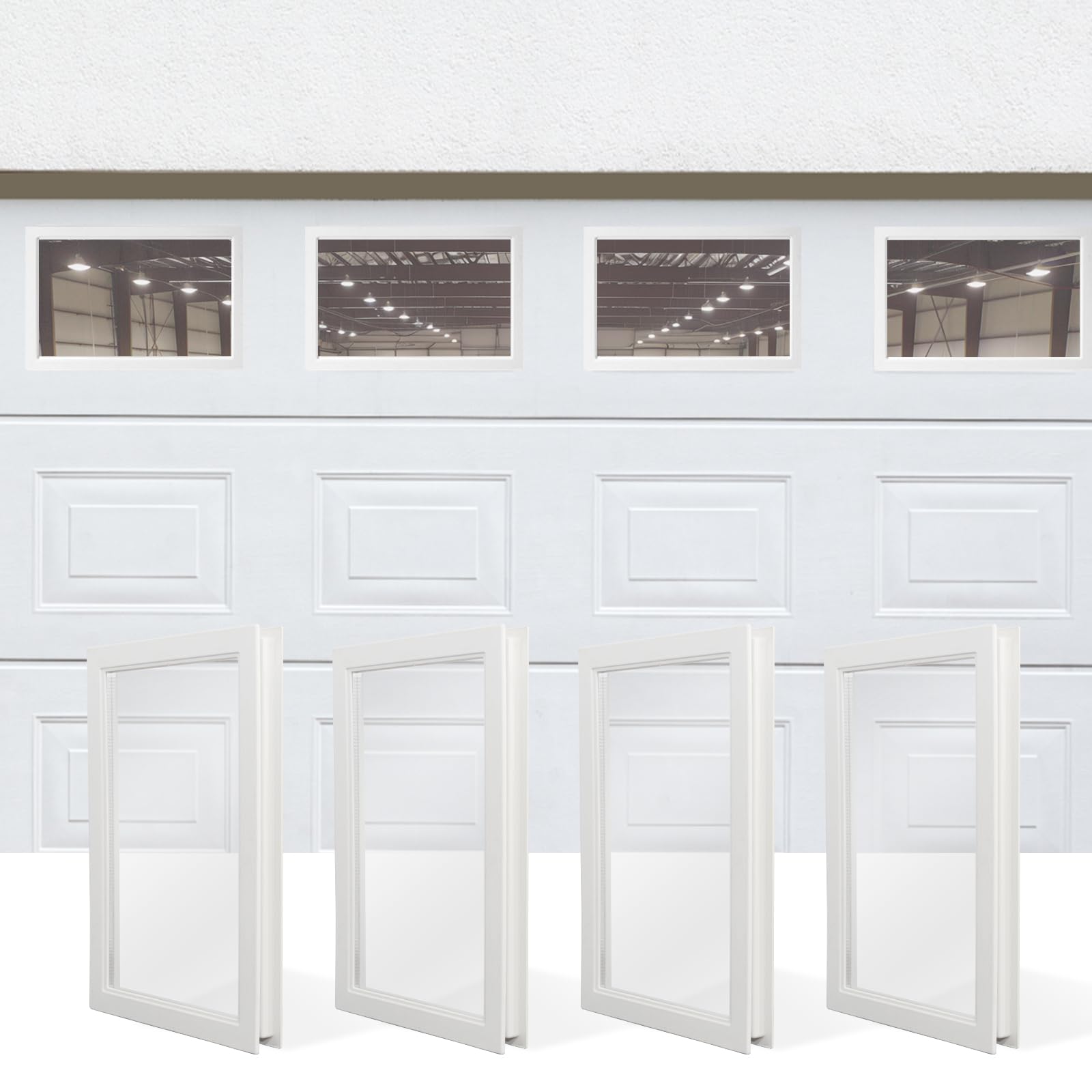 Photo 1 of NeatiEase 4 Pcs Garage Door Windows, Replacement Vinyl Windows Inserts Kit with UV Resistant Resin Glass for Exterior Garage Doors (Clear Design)