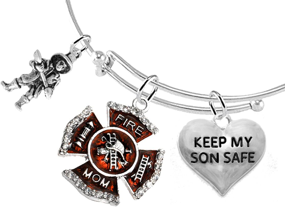 Cardinali Jewelry Firefighter's Moms, Keep My Son Safe, Adjustable Bracelet, Hypoallergenic, Safe-Nickel, Lead, Cadmium Free