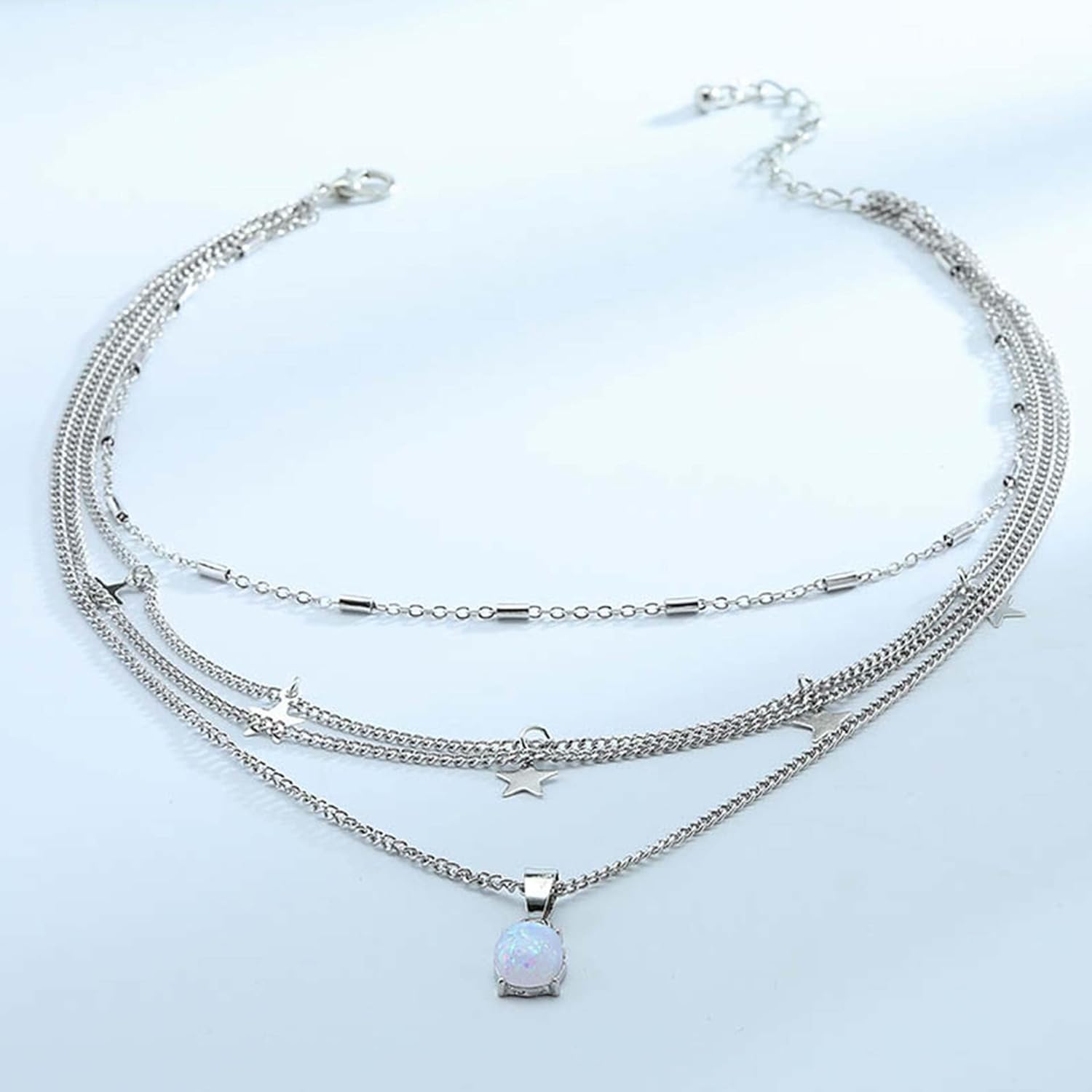 Asooll Boho Layered Necklaces Silver Star Choker Necklace Crystal Pendant Chain Jewelry Accessories for Women - Image 4