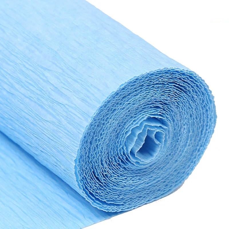 Papier crépon bleu clair en lot de 2 rouleaux 250x25cm pour DIY et fleurs