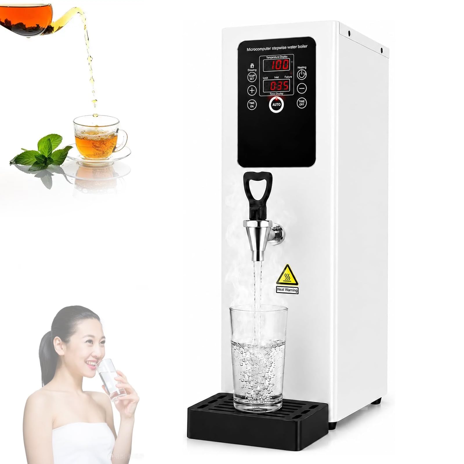 TYH Bollitore per Acqua Calda con Riempimento Automatico, Dispenser di Acqua Calda Commerciale da 3000 W, Erogazione di Acqua 40 L/h, Riscaldamento A Gradini, Controllo della Temperatura 40-100 °c