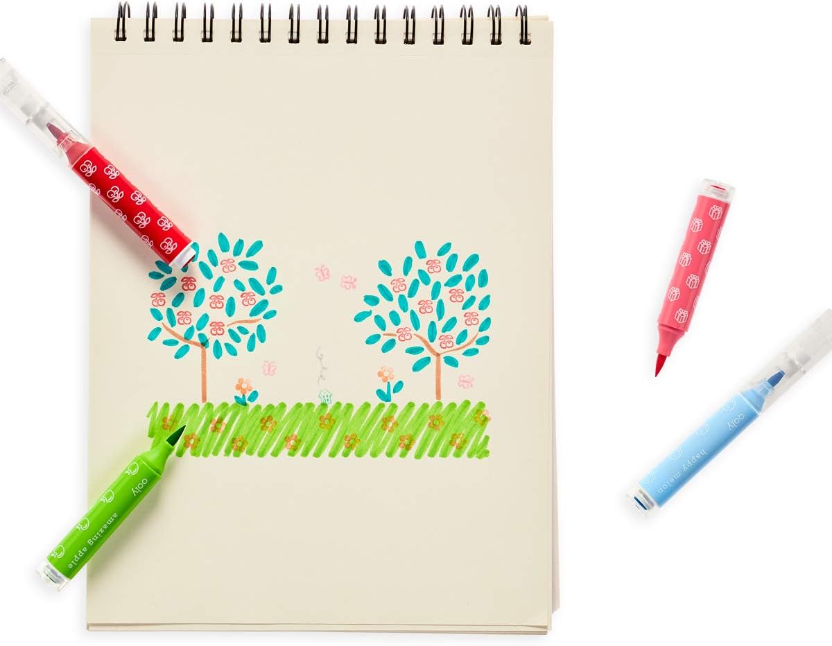 Ooly Double-Sided Stampable Markers, Washable Markers, Marker Stamps and Brush Tip on Each Side, Cute School Suplies, Great for School Replaces Stamp Ink Pad - SCENTED