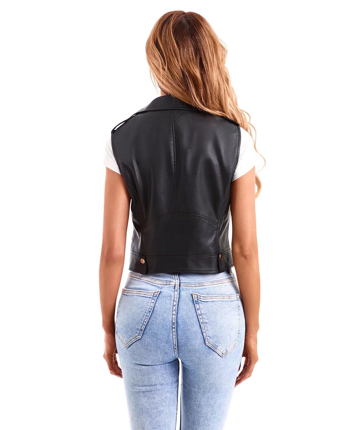 DIASHINY Gilet in ecopelle per donna pelle da senza maniche Gilet moto senza maniche con risvolto Biker Gilet