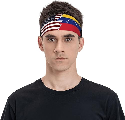 Diadema de banderas estatales de Estados Unidos y Venezuela estilo desgarrado, transpirable, bandas deportivas para fitness, correr, baloncesto,