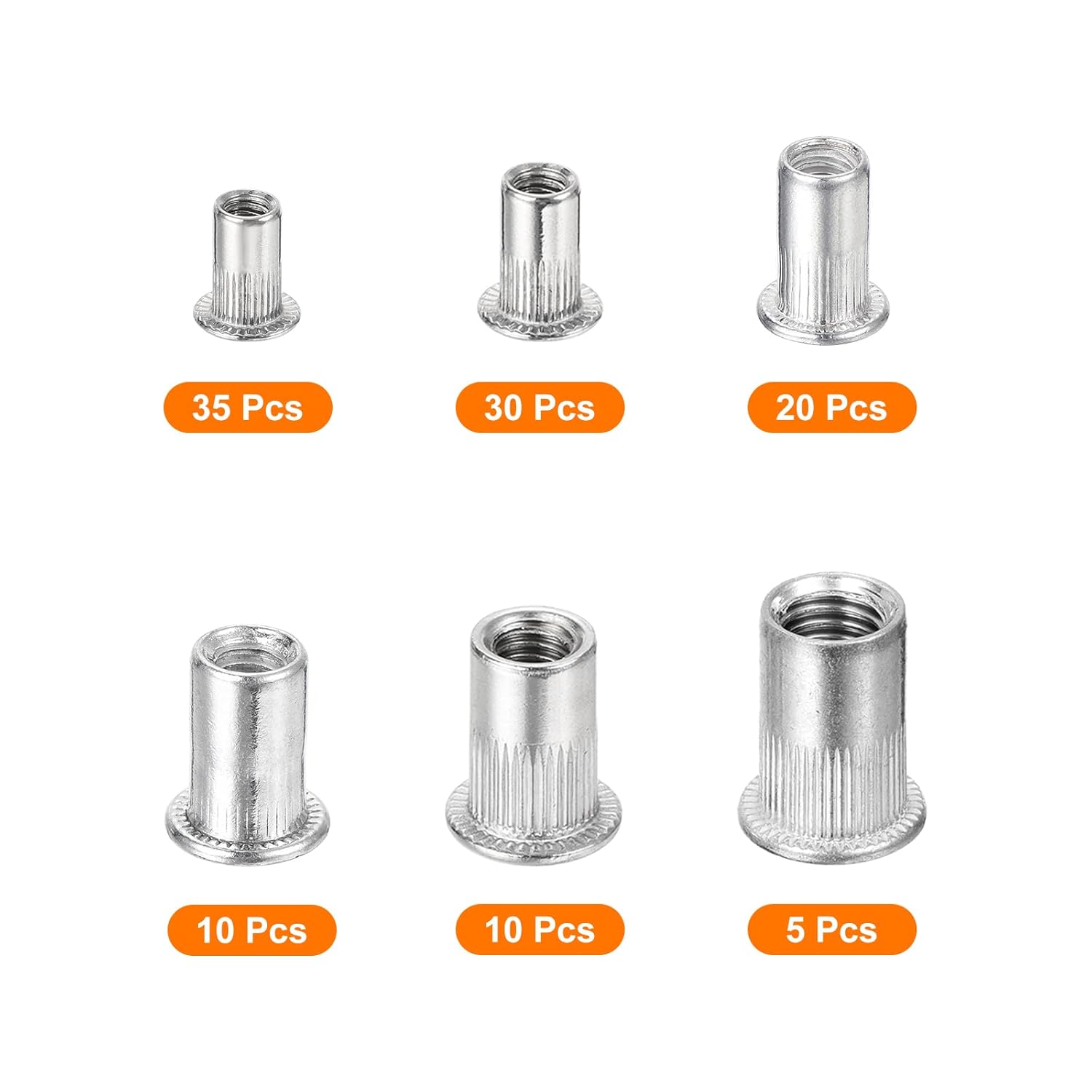 Pack of 110 Rivet Nuts Flat Head M3 M4 M5 M6 M8 M10 Aluminium Alloy Screw-in Nut Ribbed Body