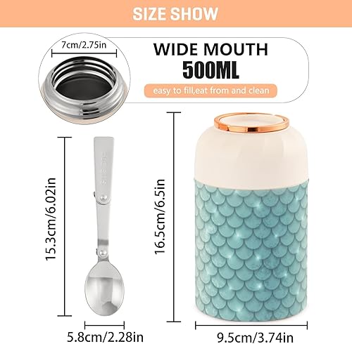 Miniatura 3 de Shiny Mermaid Scales Green Kids Womens Lunch Insulated Jar with Spoon 17oz500ml Containers For Hot Food Stainless Steel Vacuum Vacuum Insulated