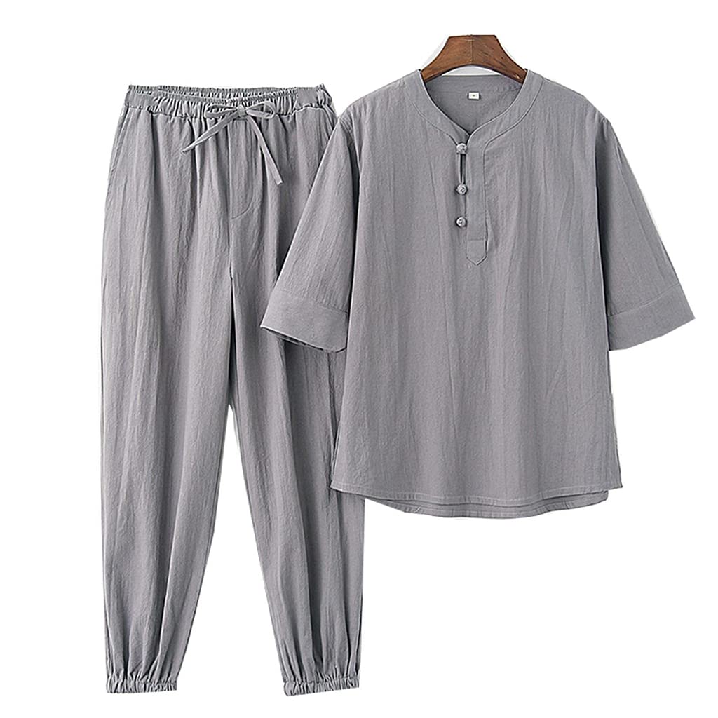 Conjuntos de Uniformes de Tai Chi de Lino de algodón, Traje Tang Hanfu Hombres Ropa Tradicional China, Ropa de Kung Fu Wing Chun Uniforme Traje de Artes Marciales Ropa de Anciano