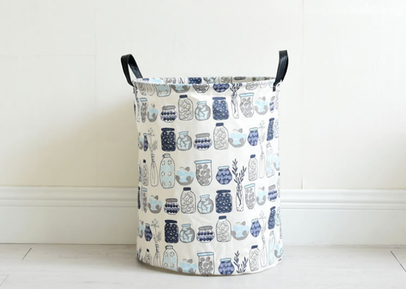 GUOYILaundry Basket,Waterproof Foldable Fabric Bin Laundry Hamper Storage Bucket Dirty Clothing Basket With Leather Handle for Baby Room, Nursery, Laundry, Toy Organizer (Bottle)