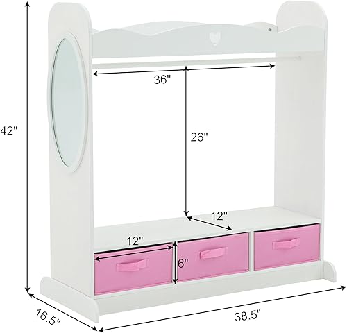 Miniatura 2 de RELIANCER Armario de disfraces para niños con espejo, armario colgante abierto con estante para ropa, vestidor de almacenamiento de disfraces para