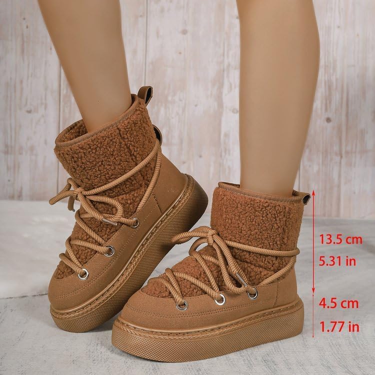 Chic Winter Women's Snow Boots - Warm, Lace-Up Mid-Calf with Thick Sole for Casual Wear