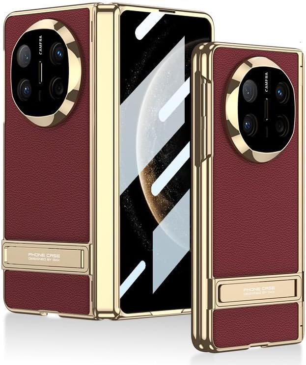 Screen Protector Case for Huawei Mate X6, with Invisible Stand, Luxury Leather Case Hinge Protection,Fashion Business Prooflight Weight Flip Cover (Red)