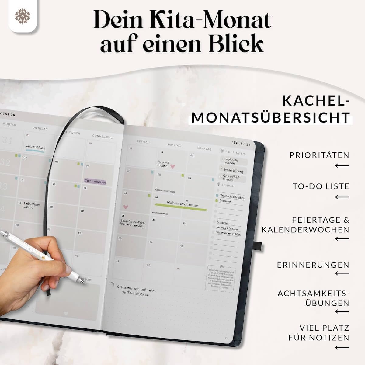 Lebenskompass® Kita Planer 2026/2027 NIGHTLEAF - Erzieher Kalender 26/27 A5+ mit Wochen- & Monatsübersicht, Dienst- & Urlaubsplanung, Achtsamkeitsimpulsen