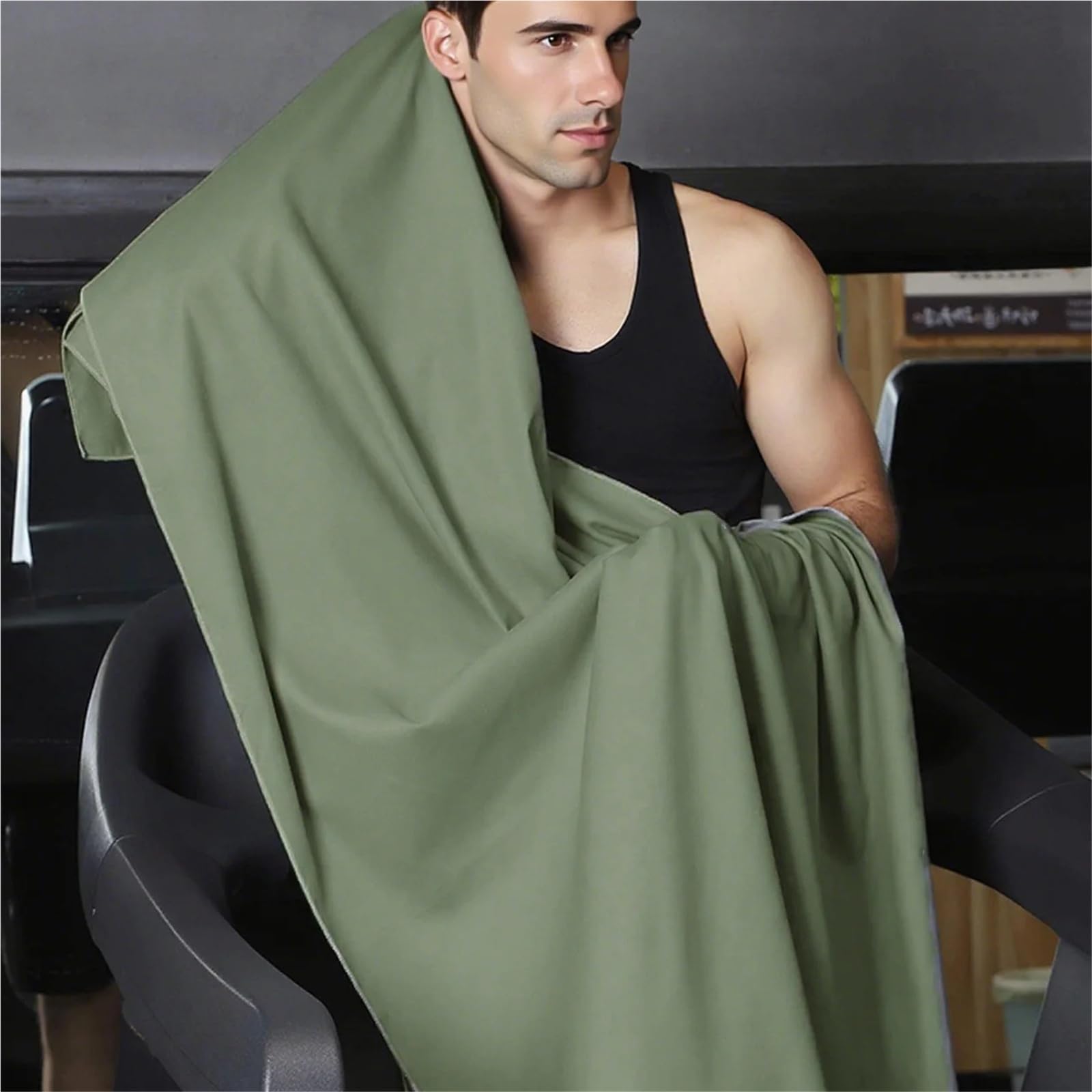 Asciugamano in microfibra di alta qualità, ultra assorbente, ad asciugatura rapida, portatile, per palestra, yoga, spiaggia, campeggio, viaggi, leggero (nero, 80 x 180 cm)
