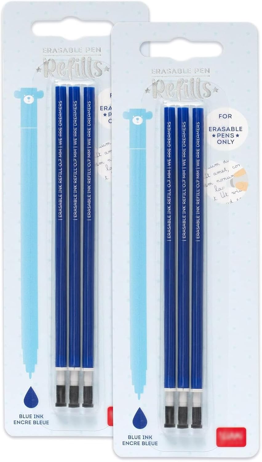 2X 3 Refill for Erasable Gel Pen Thermosensitive Ink, Tip 0.7 mm, Compatible with Gel Pens – Bundled by GetInStyle Shop (Blue)
