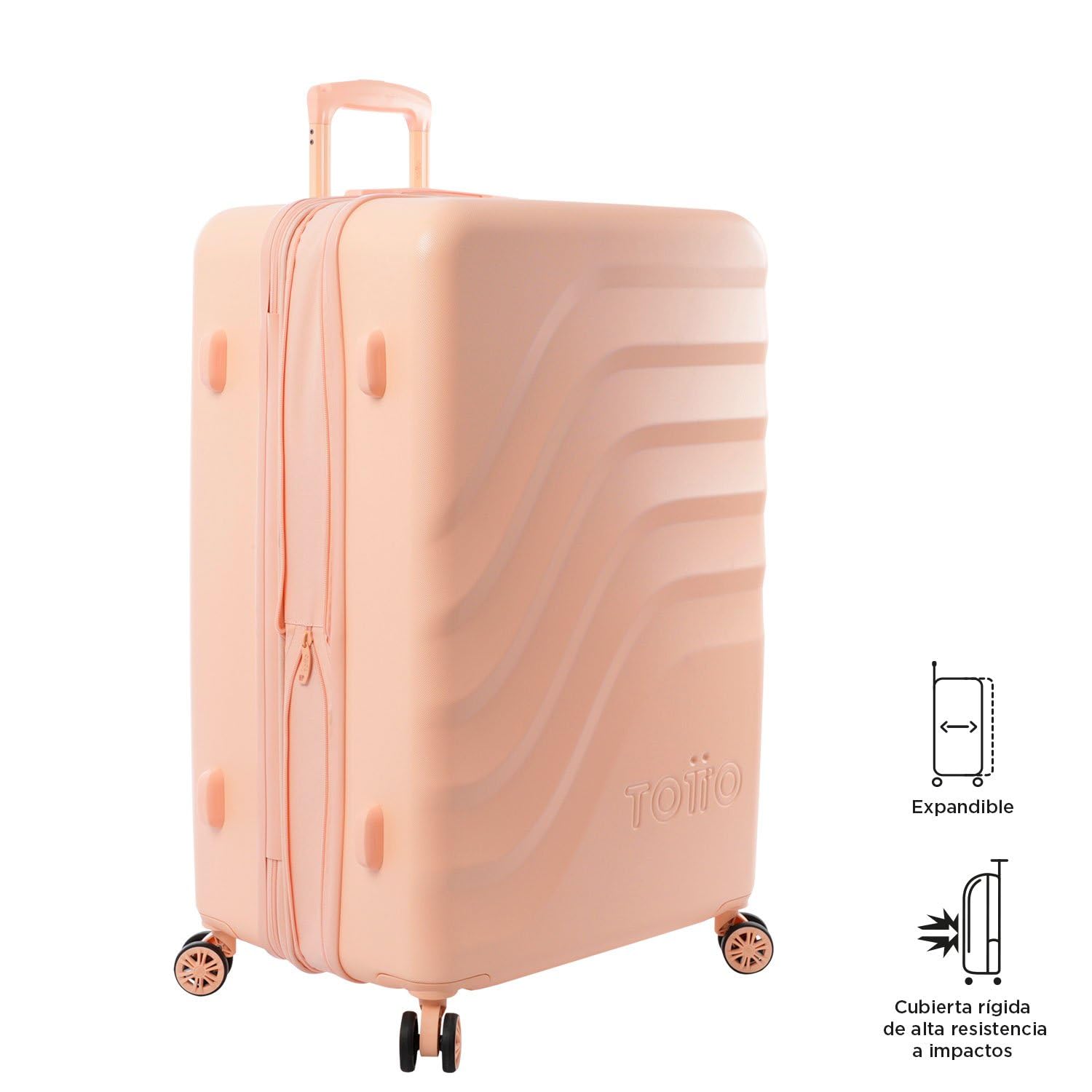 TOTTO - Maleta Rígida Grande, Modelo Bazy+, 50 x 79 x 30.5 cm, Capacidad 100L, Expandible, Resistencia a Impactos, Ruedas 360º, Manija Telescópica, Correa Interna, Candado TSA, Color Bellini Naranja