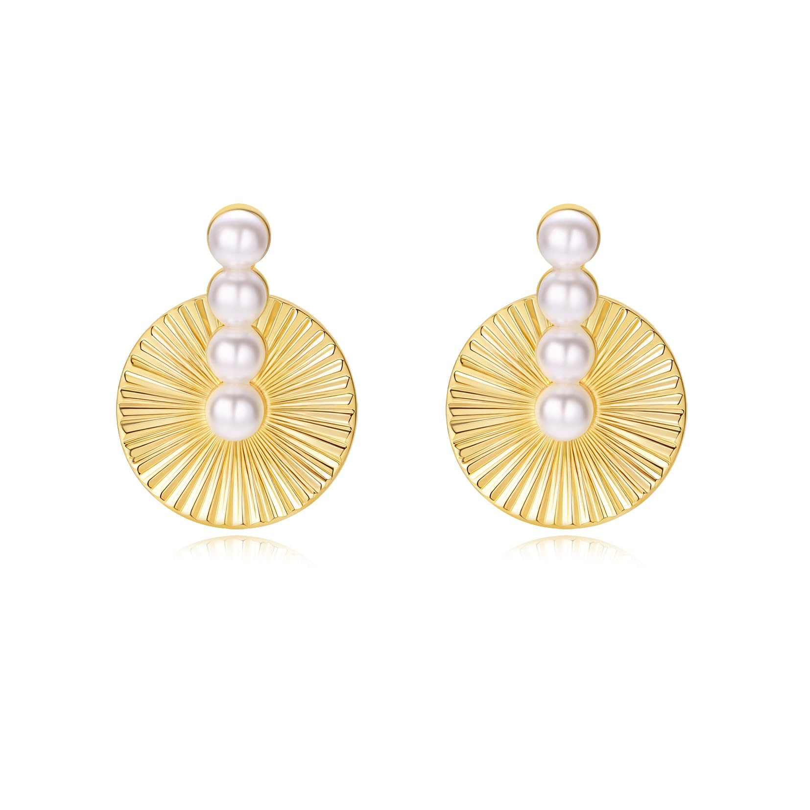 Stud Earrings Gold Plated 14K, Stud Earrings for Women Hypoallergenic, 4 Leaf Clover Pearl Earrings, Suitable Daily Wear and as Mother's Day, Birthday (Gift box Packaging)
