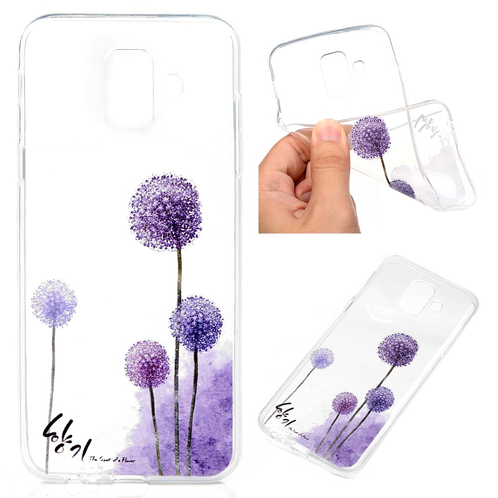 iAdvantec A6 2018 Case, 3X Crystal Clear Transparent Soft Silicone Gel TPU Cases Slim Design [Drop Protection/Shock Absorption Technology] for Samsung Galaxy A6 2018 in Purple dandelion