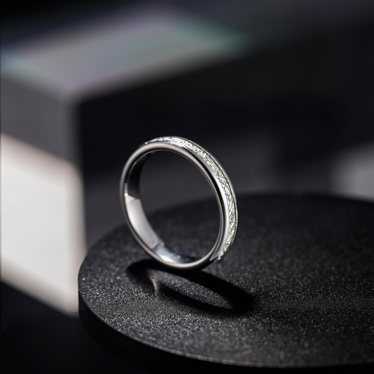 Greenpod 4mm 6mm Tungsten Rings for Men Women Silver Dome Polished Meteorite Inlay Ring Wedding Bands for Him Size 4-13 - Image 2