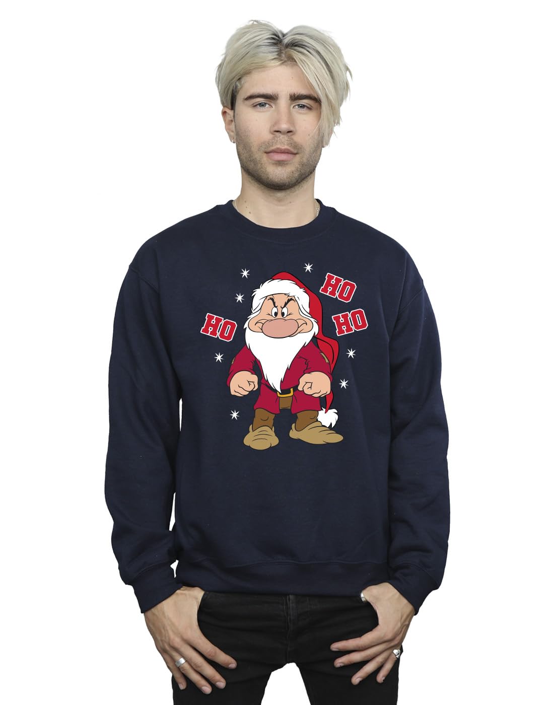 Disney Men's Snow White Grumpy Sweatshirt Navy Blue Large
