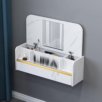 Suspended Dressing Table, Wall Mounted Makeup Vanity, Floating Vanity Makeup Table, With Storage Cabinet Or Multifunctional Flip Cover, For Bedroom Or Bathroom Or HairdressersWhite-63cm