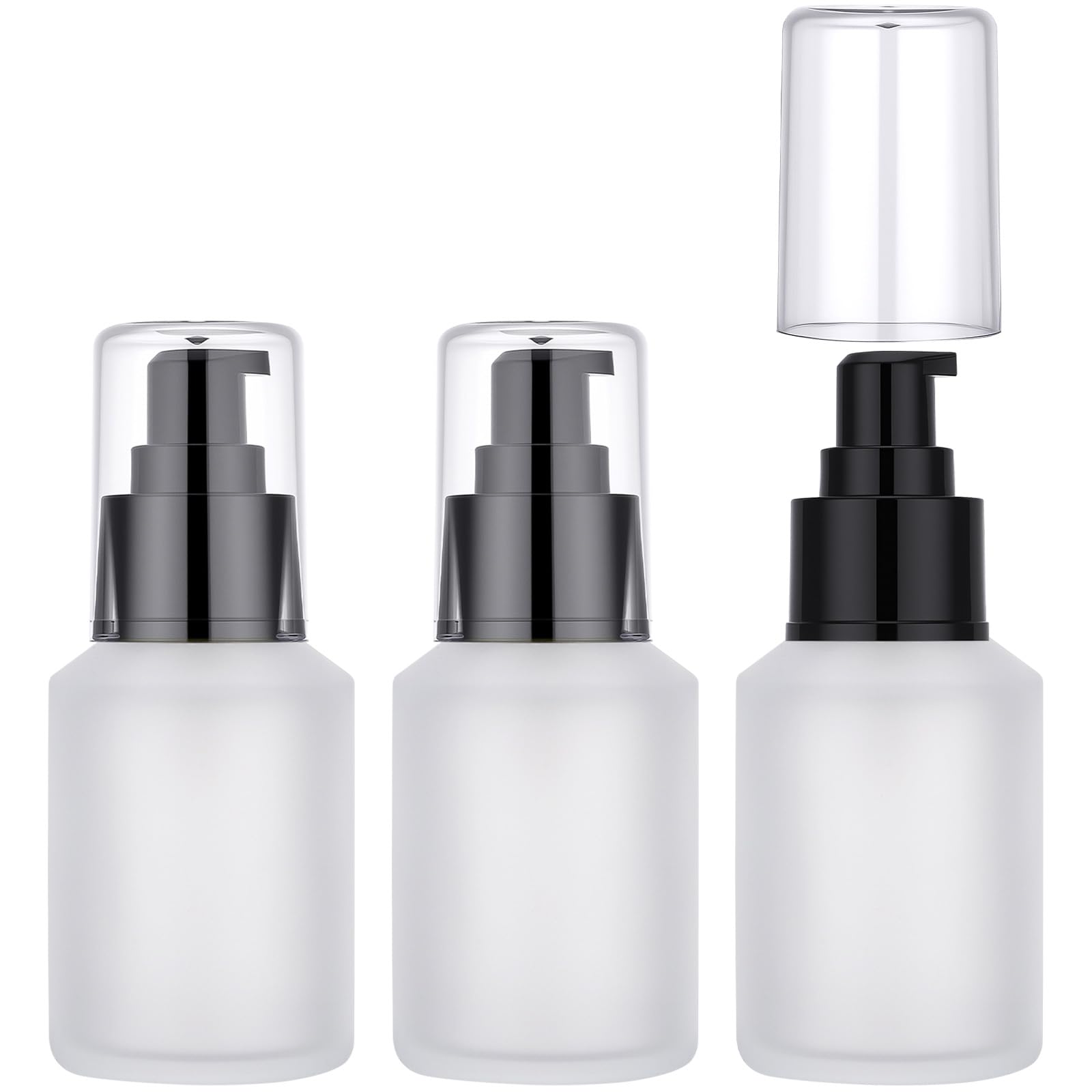 Segbeauty 2oz Frosted Glass Lotion Bottle for Travel, 3pcs Matte Translucent Refillable Pump Bottle for Hair Oil, 60ml Travel Size Container for Liquids, Empty Cream Dispenser, Skincare Refill Bottle