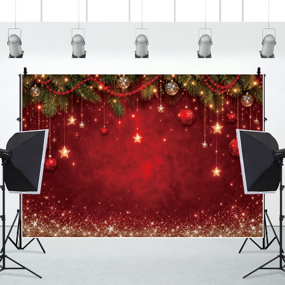 Sfondo fotografico natalizio rosso scintillante banner festivo 3.5x2.5m