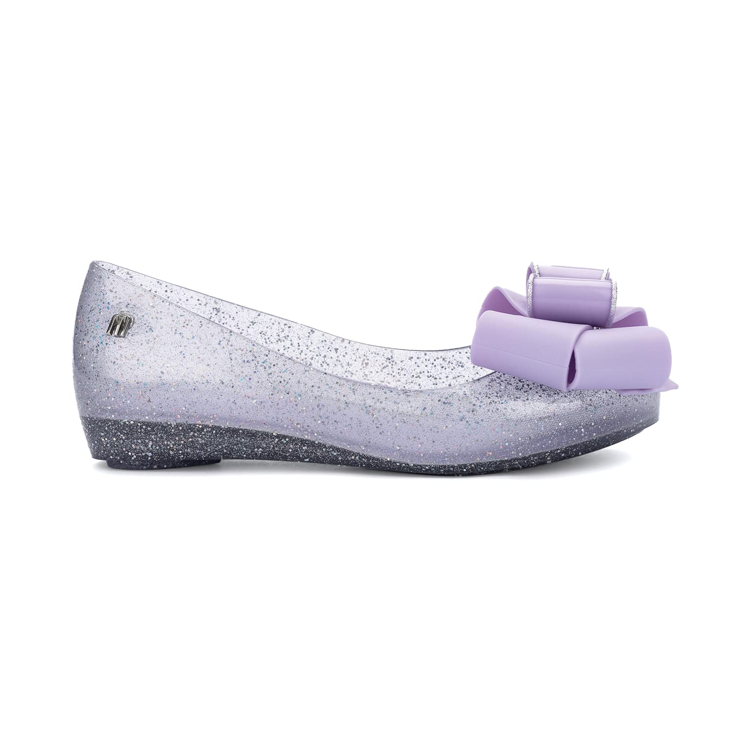 MelissaMini Ultragirl Sweet IX Jelly Flats for Kids - Comfortable, Cute & Flexible Peep Toe Jelly Flat Shoes with Clear Sparkly Upper for Girls, Clear Glitter/Lilac, 11 Big Kid