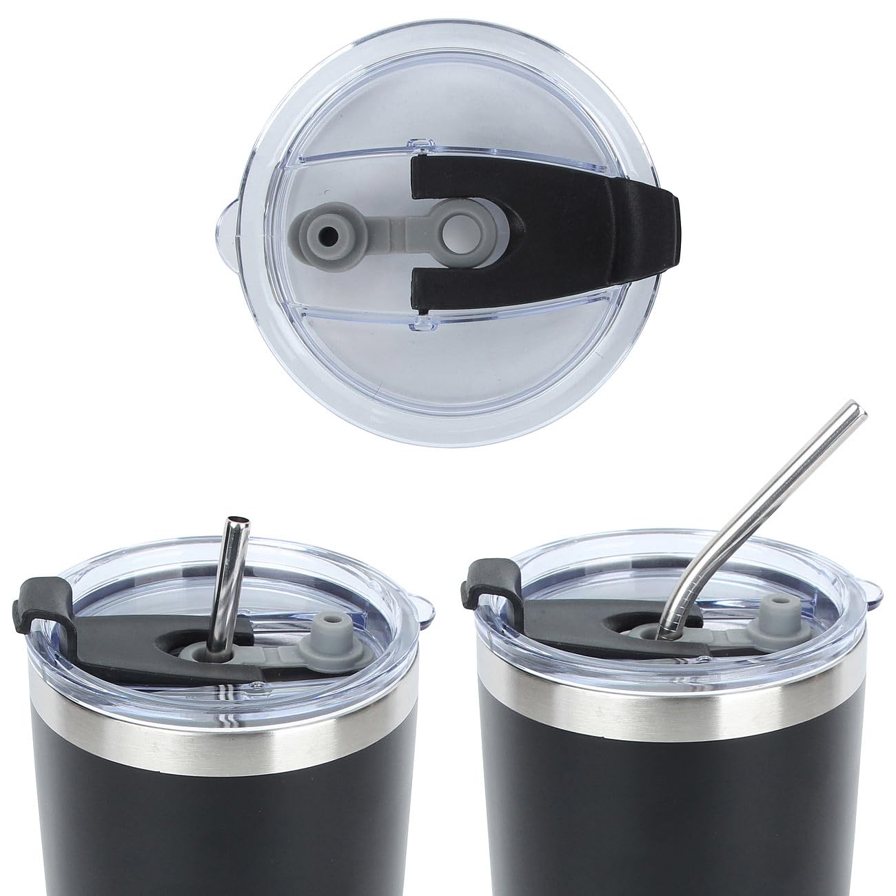 Rosenstein & Söhne Kaffee Tasse: 4er-Set doppelwandige Isolierbecher, schwarz, 600 ml, Edelstahl (Edelstahl Thermobecher, Isolierbecher für Tee, EIS)