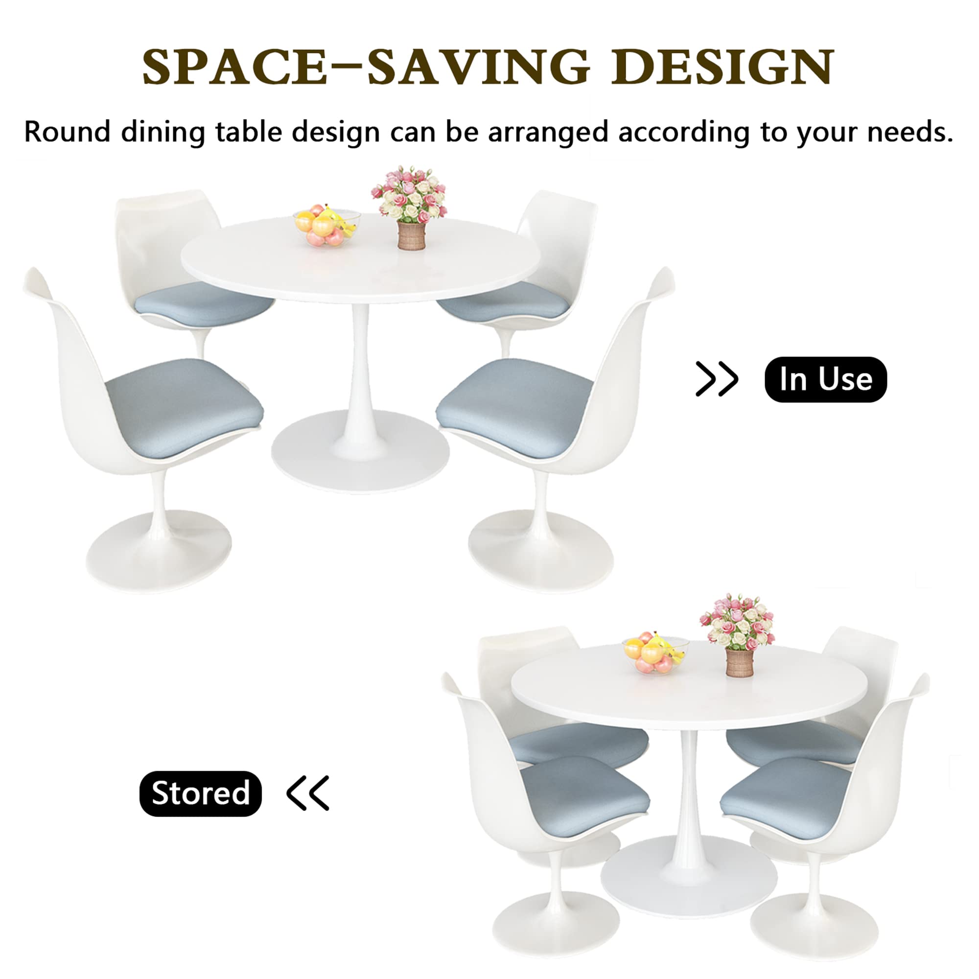 Recaceik Modern Round Dining Table, 42.1'' Tulip Table with MDF Table ...