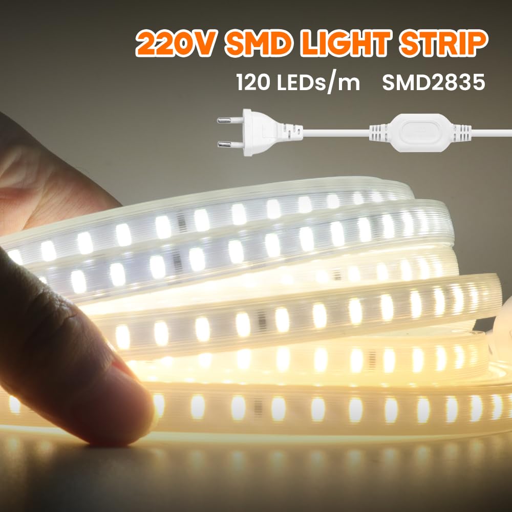 20 Meter LED Streifen Warmweiß, 2835 SMD 120LEDs/m Superhell CRI≥90 IP65 Wasserdicht Flexibler Kein Bleidraht LED Band Lichtband für Küche Schlafzimmer Schrank Innendekoration, Beleuchtung