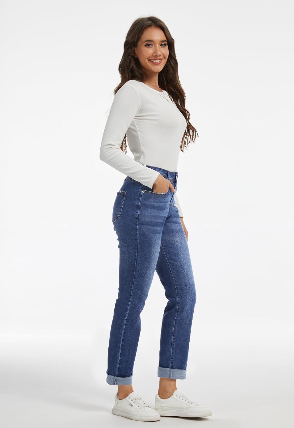 Metietila Womens Classic Jeans Straight Leg Stretchy Mid Rise Denim Pants - Image 5