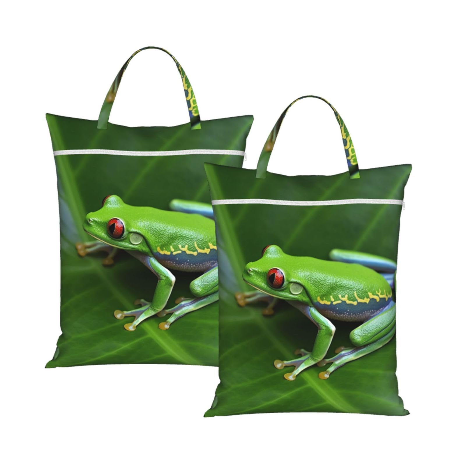 Large Travel Laundry Bags,Animal Frog Leaves Print with Handle Foldable Laundry Bag for Holidays Gym Swimming and Family Trips, 2Pcs
