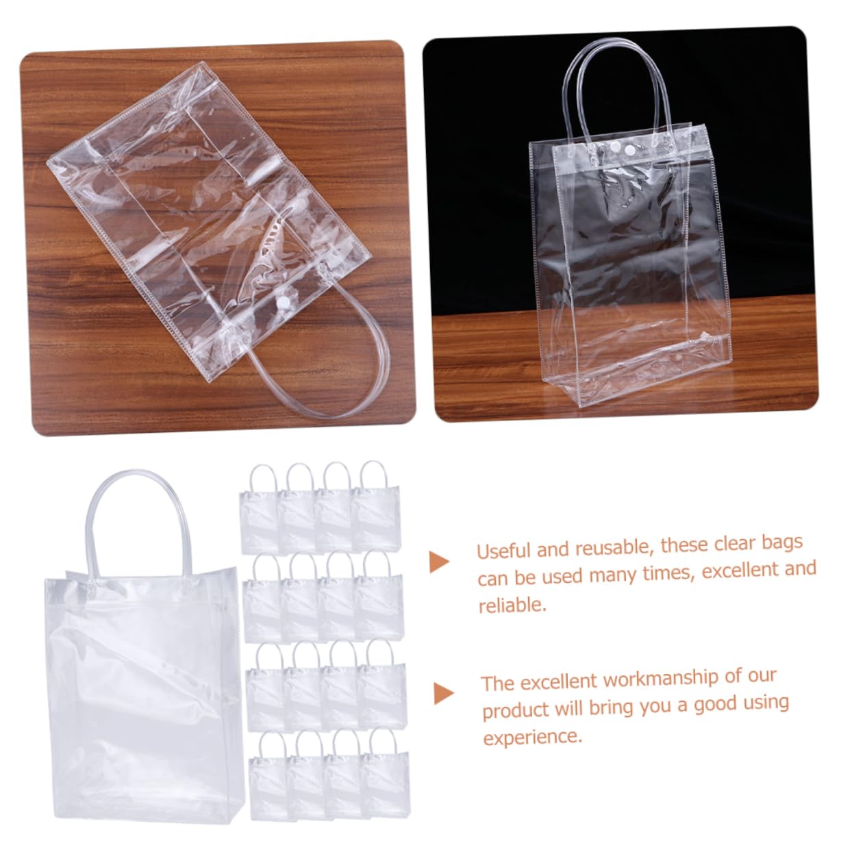 KOMBIUDA 24 Bolsas Transparentes de Pvc Reutilizables para Obsequio Asas Prácticas Tamaño Mediano Ideales para Envolver y Packaging en Fiestas