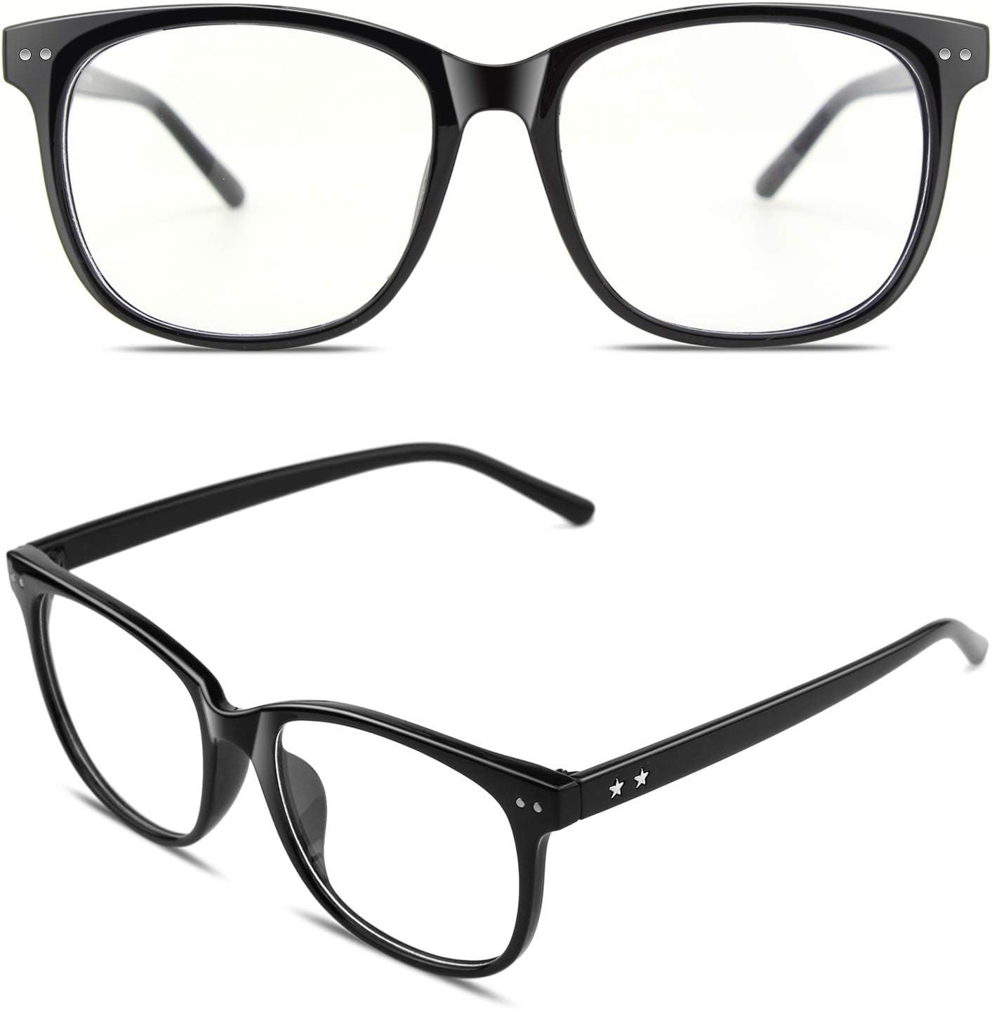 GQUEENRetro Fake Glasses UV400 Horn Rimmed Clear Lens Glasses for Women Men PE1