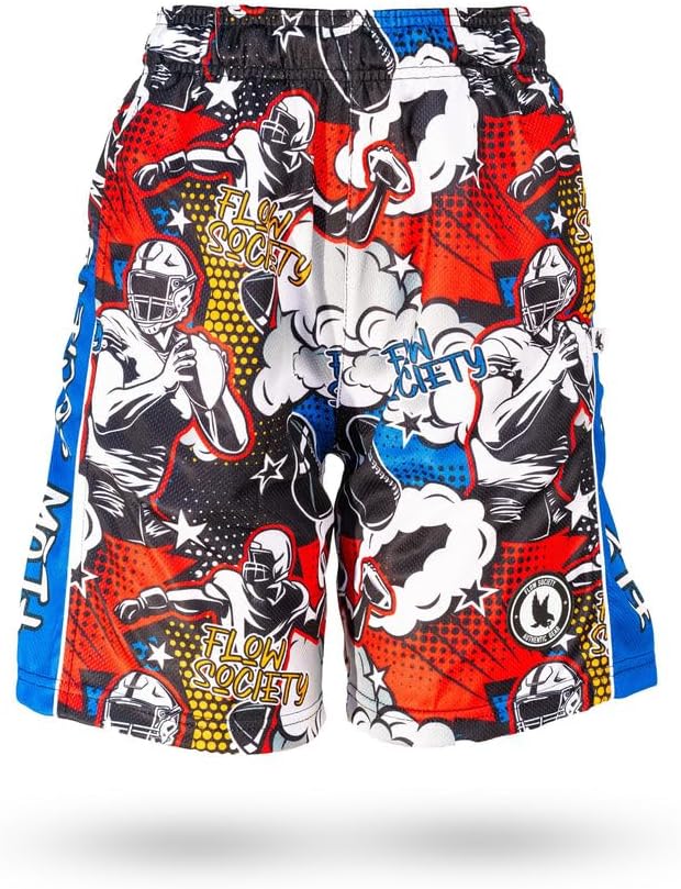 Flow Society Comic Football Attack Boys Athletic Shorts - Activewear - Patterned - Youth Shorts - Football Apparel - Gear