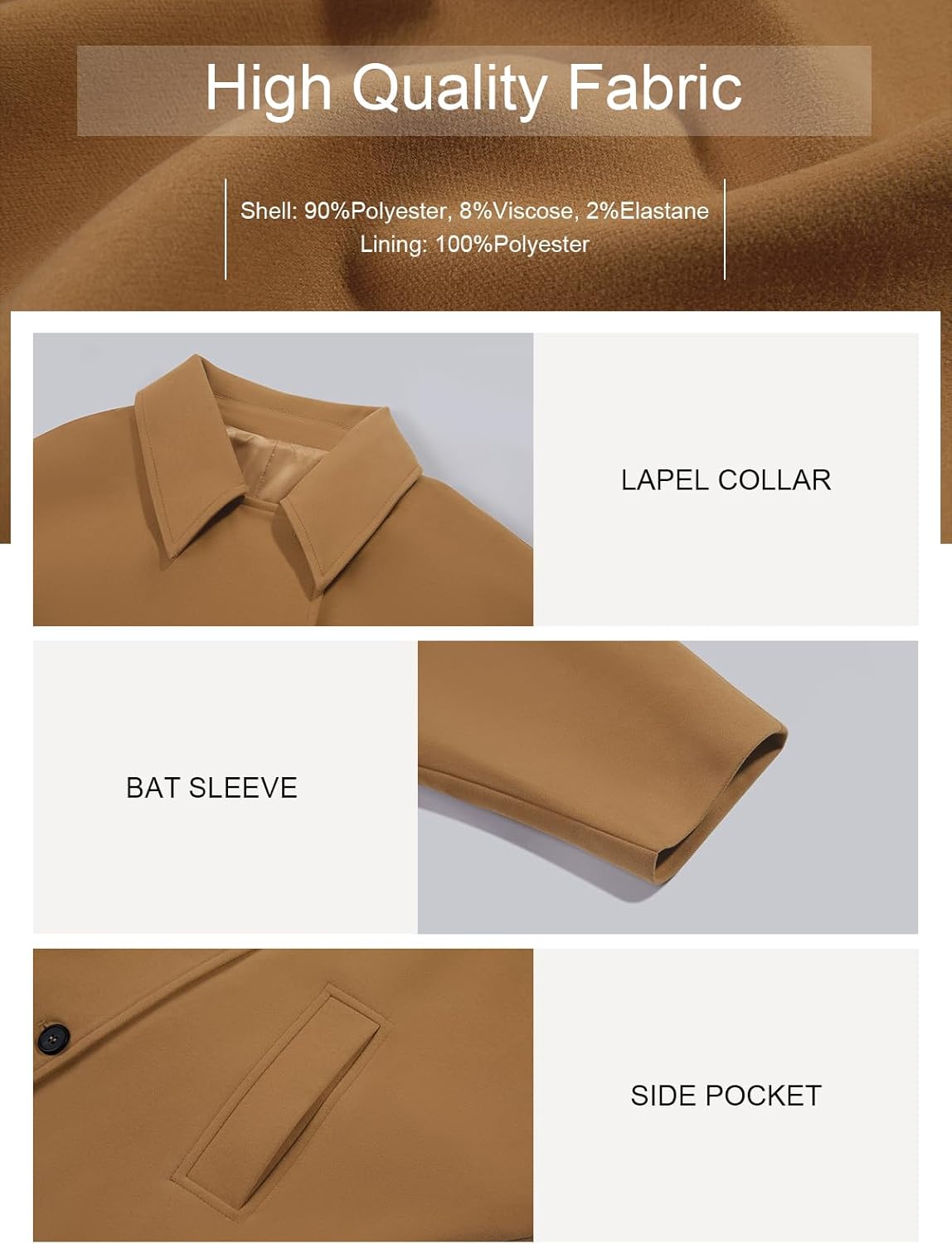 Tankaneo Womens Pea Coats Classic Notch Lapel Single Breasted Oversized Fall Winter Jackets Outerwear - Image 5