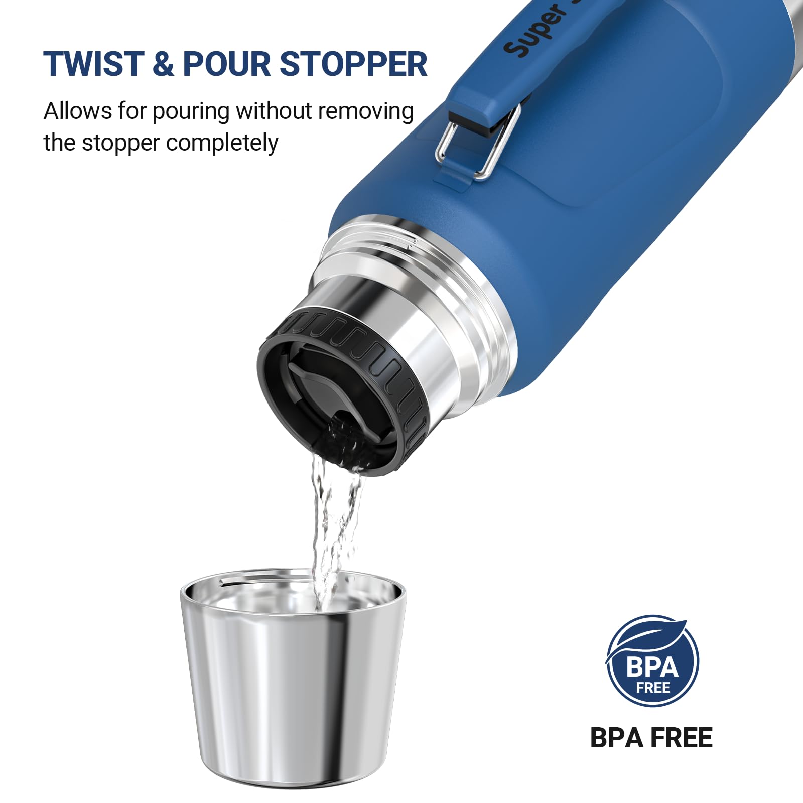 Super Sparrow Stainless Steel Water Bottle - 1500ml - Wide Mouth Vacuum Insulated Flask - BPA-Free ThermosBottle - Leakproof Lid Doubles as Cup - Image 3