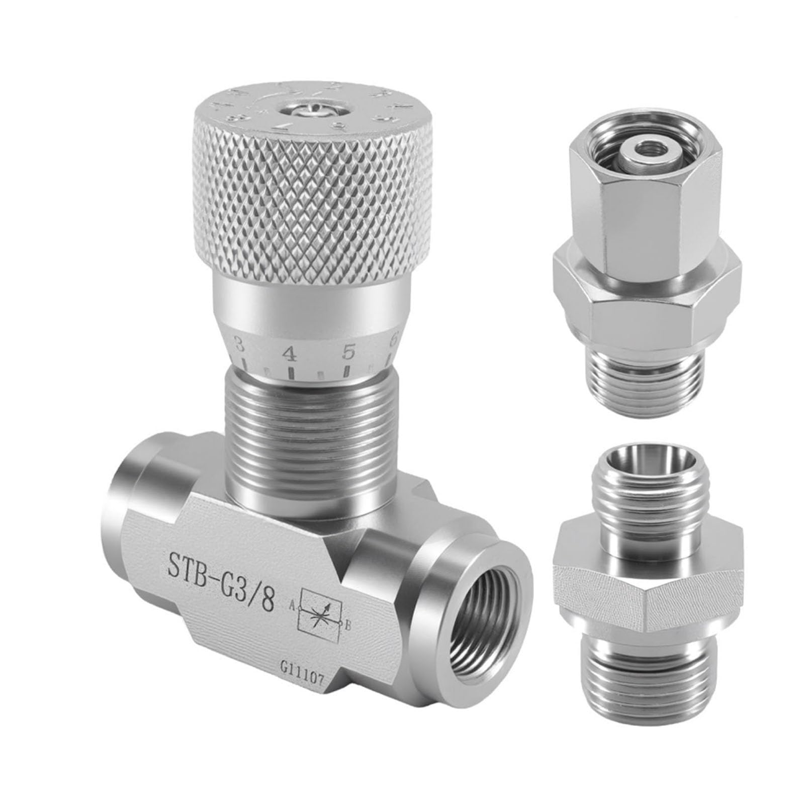 Vanne de Régulation de Débit G3/8, Limiteur de Débit Hydraulique Bidirectionnel pour Mini-pelle de 1 à 2 Tonnes, Raccord Double Voie en Acier allié