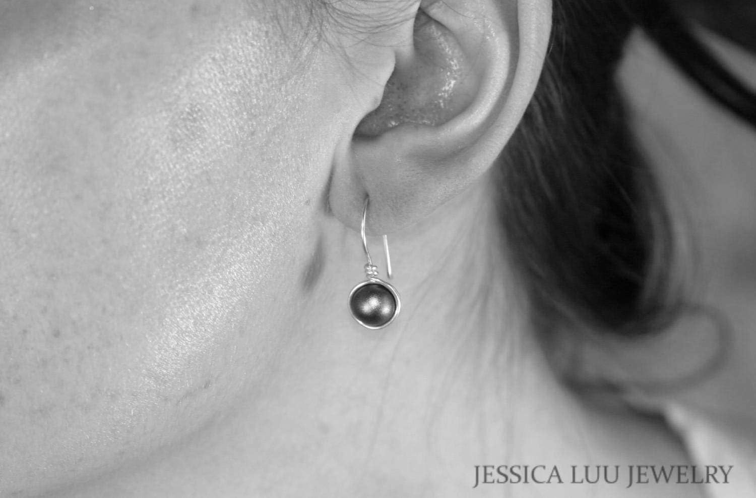 Jessica Luu Jewelry Rose Gold Velvet Brown Pearl Earrings Handmade