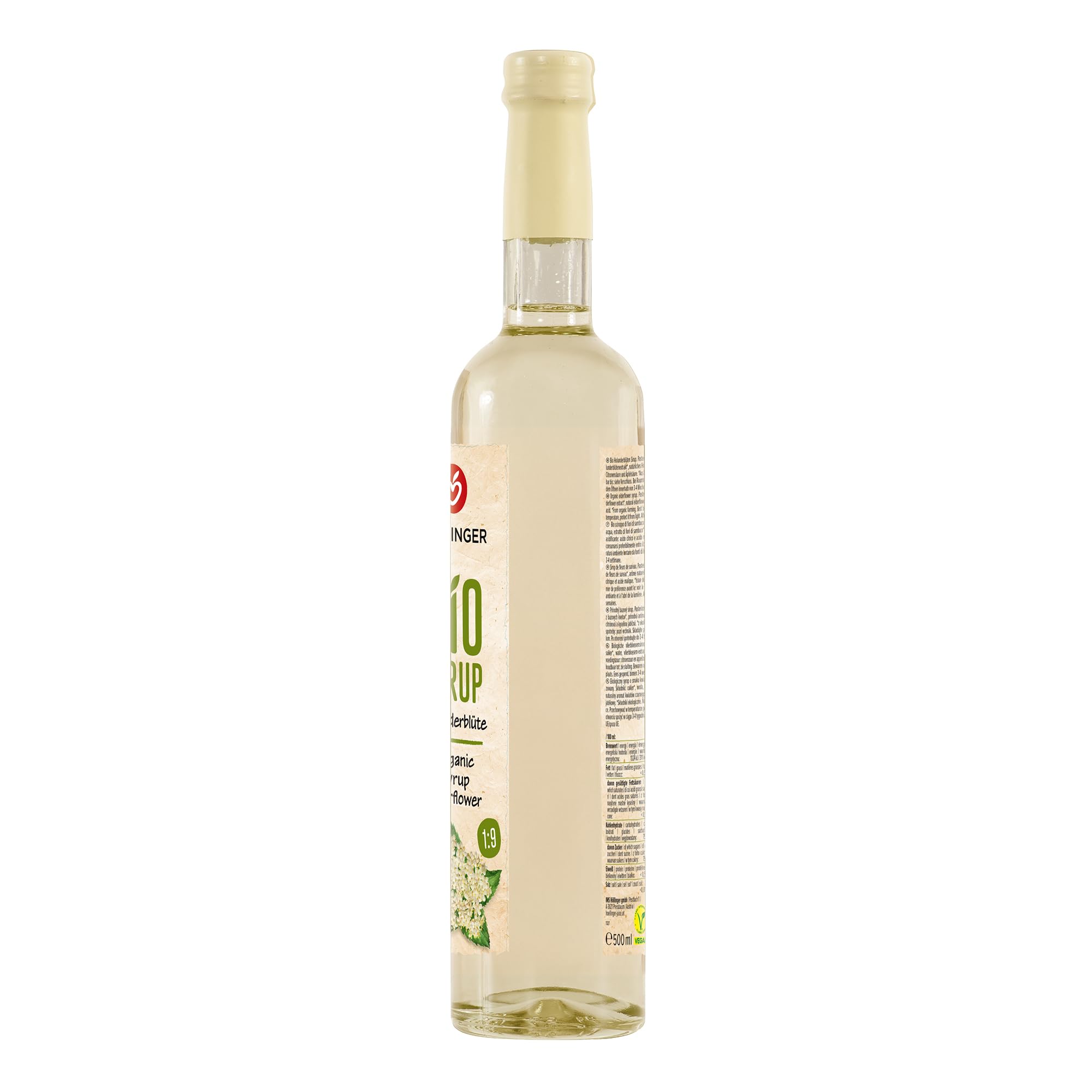 Sciroppo di fiori di sambuco biologico Höllinger - Organic Elderflower Syrup, Vegan, 3x500ml Glass Bottle, Natural Elderflower Flavor