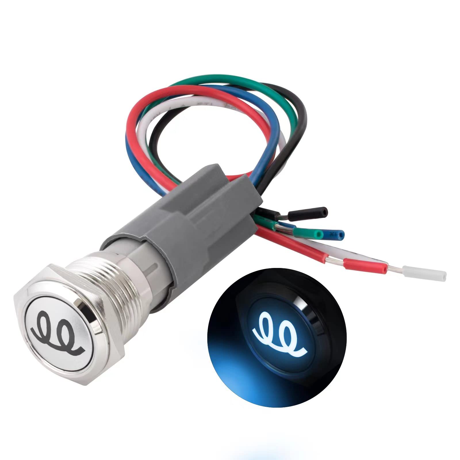Lot De 5 Boutons Poussoirs Métal Auto-Réinitialisables 12V-24V – Étanches, Diamètre 16/19/22 Mm