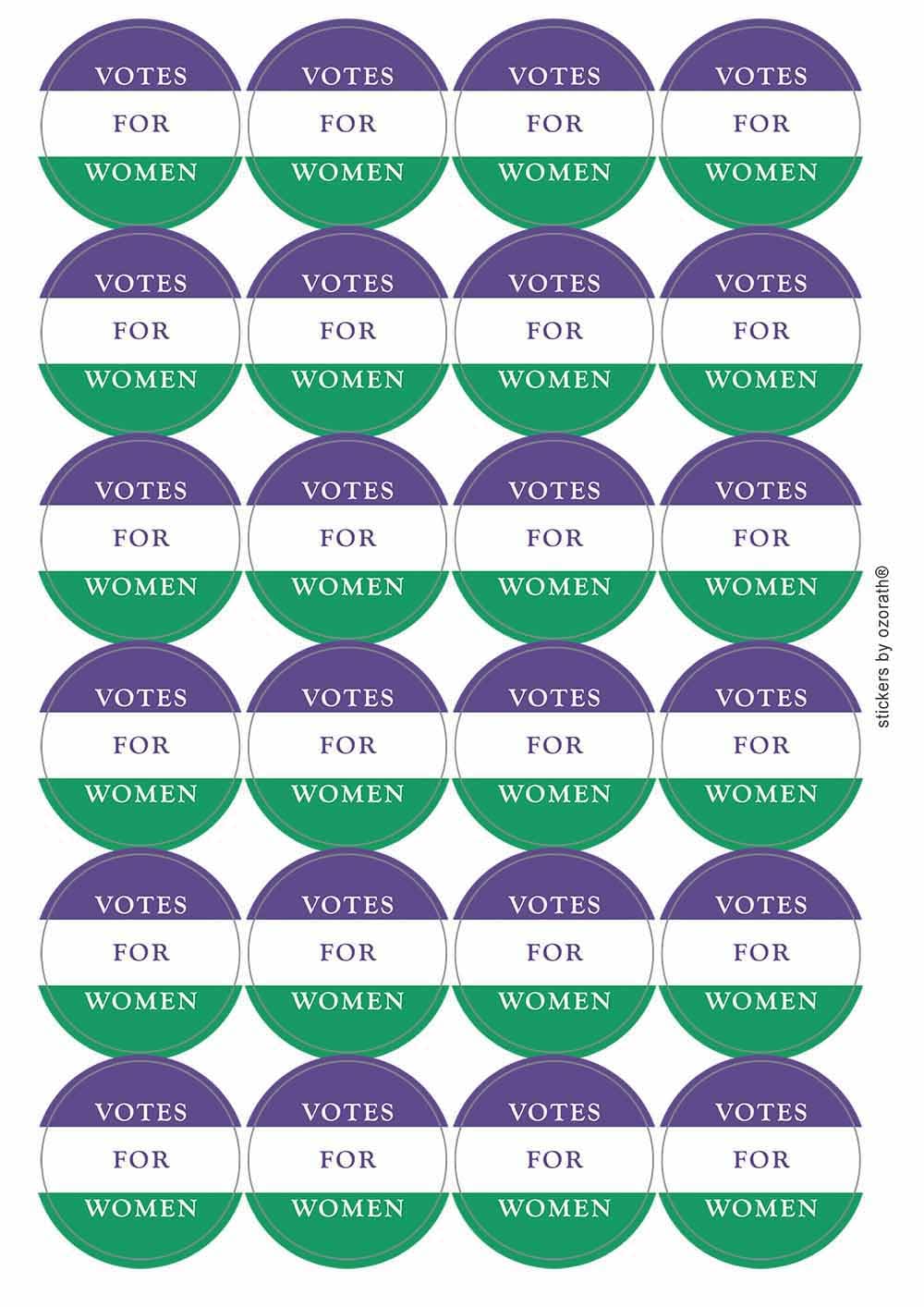 Votes for Women Suffragette Flag Circular Matt Paper Stickers A4 Sheet of 24 (Each Sticker is 45mm Diameter)