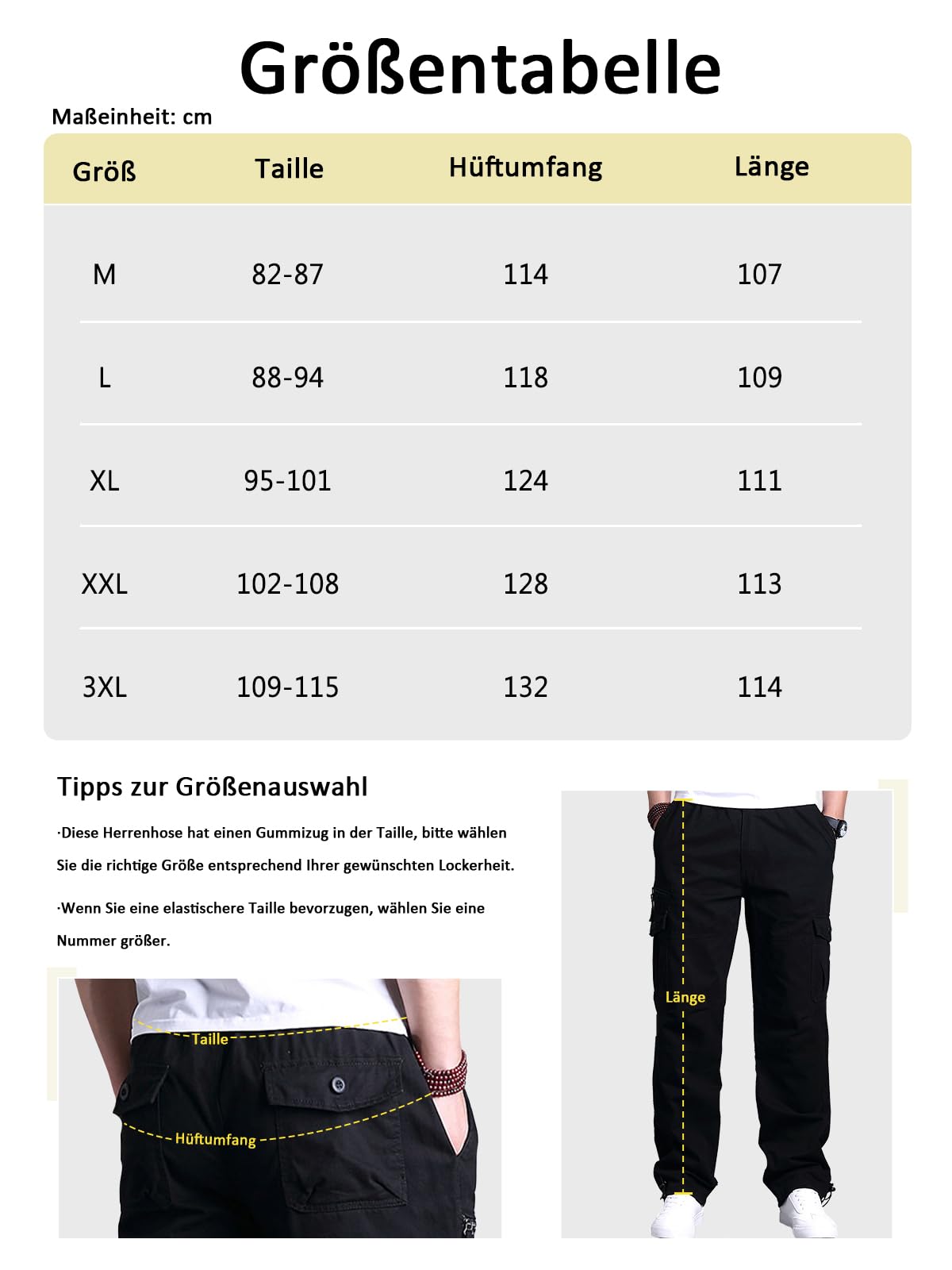 Aotoyou Pantalones Cargo de algodón para Hombre, Pantalones Cargo con 7 Bolsillos, Cintura elástica, Pantalones Casuales