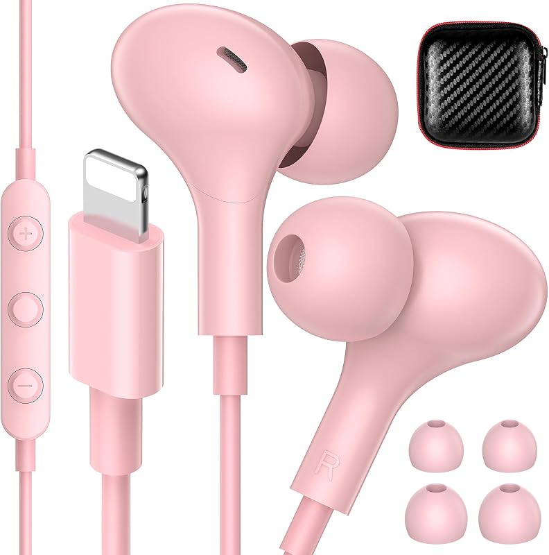 for Apple MFi-Certified Soft Headphones for Lightning Wired Earbuds | HiFi Stereo Magnetic Corded Earphones with Microphone, 3 Ear Buds Tips for Gym, Commuting for iPhone 14 Plus 13 12 11 Pro Max