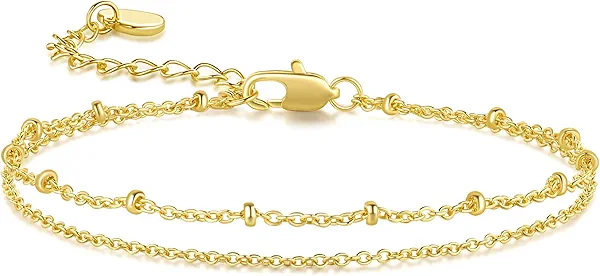 LEMKAY Gold Bracelets for Women 14K Gold Bracelets for Women Chain Bracelet for Womens Double-Layer Chain Design Layered Bracelet for Womens