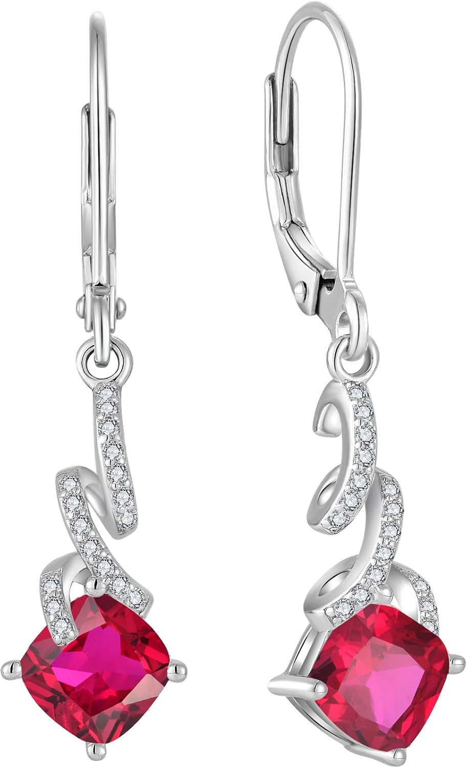 Women Earrings 925 Sterling Silver Swirl Twist Leverback Dangle Drop Round Square Cubic Zirconia Earrings Birthstone For Women Mother's Day