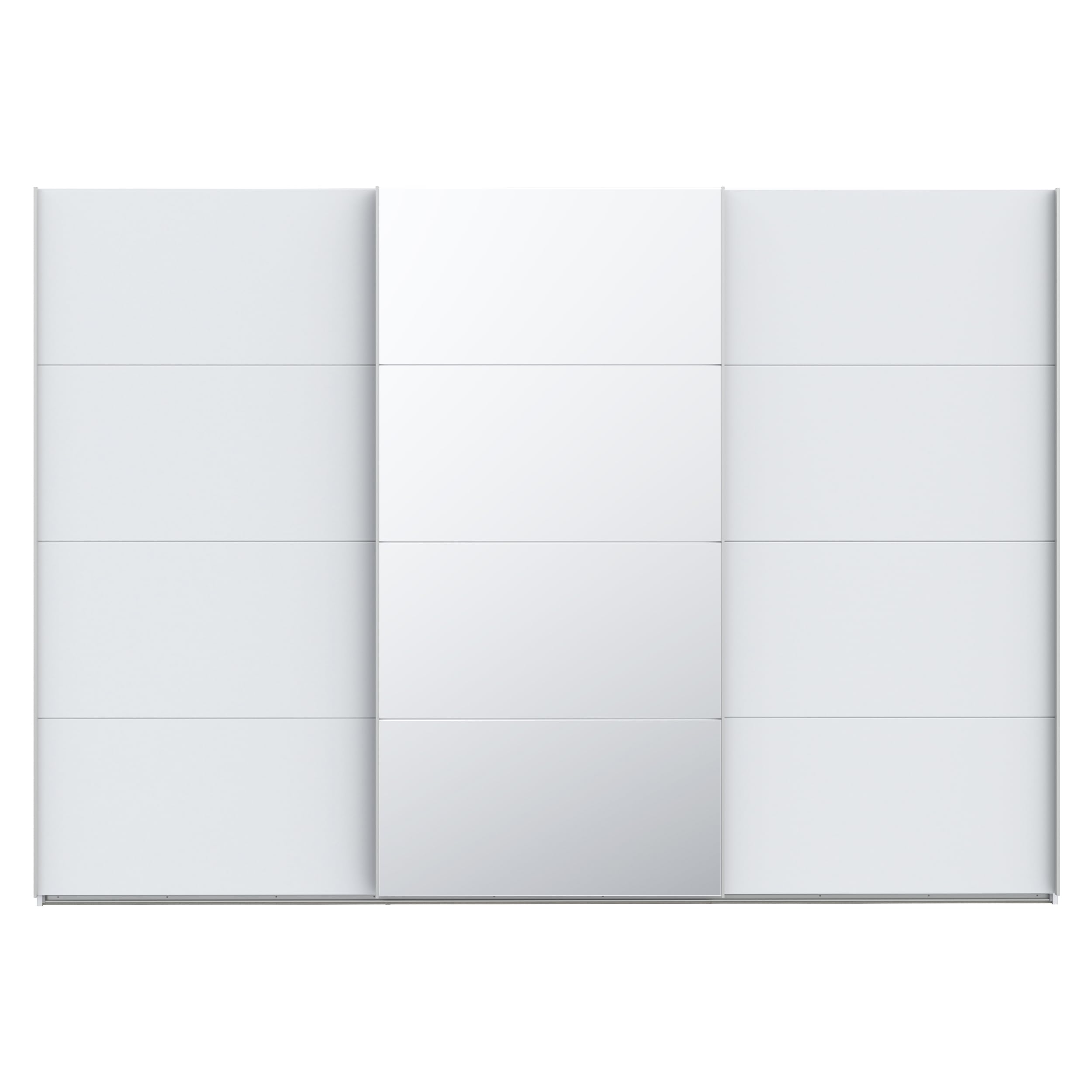 Forte SOPHISTISPACE Kleiderschrank 300, 3-türiger Schwebetürenschrank mit Spiegelfront, Einlegeböden und Kleiderstange, Weiß, 299,8 cm breit, 210,5 cm hoch, 62,9 cm tief