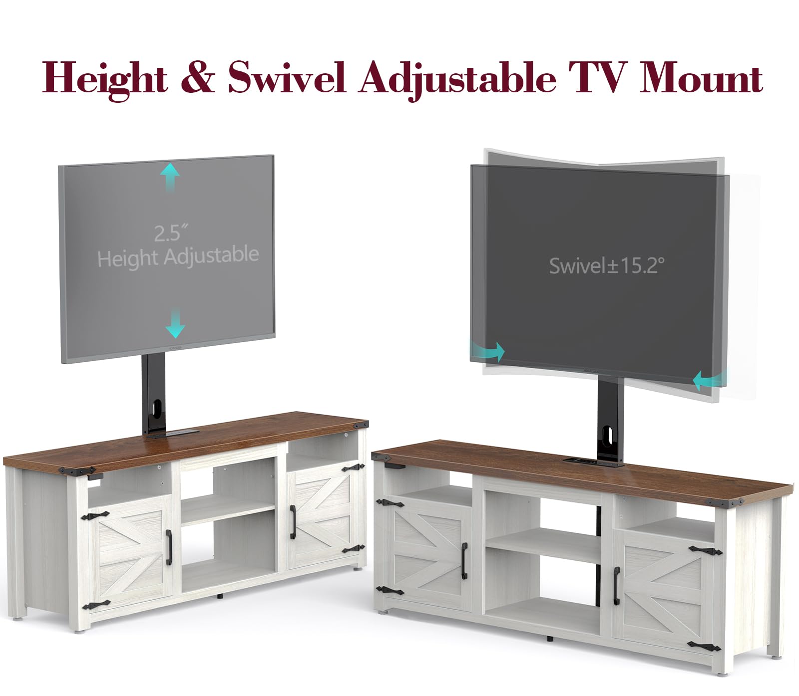 TV Stand with Mount, Farmhouse TV Stand for 32-75 inch TVs with Charging Station LED Lights, Entertainment Center with Storage for Bedroom, Living Room