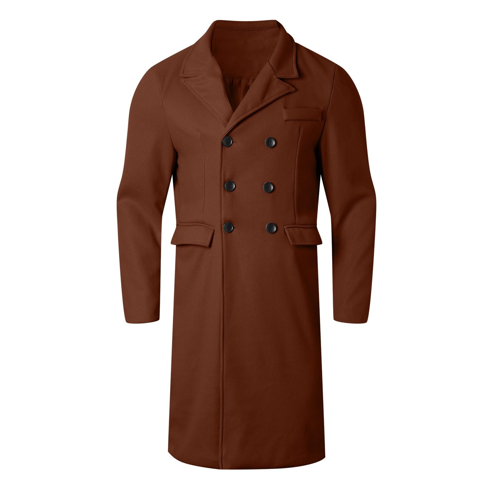 Generico Trench Lungo Uomo, Cappotti Uomo Eleganti Invernali Slim Fit Elegante Colletto Risvolto Spolverino Casual Sottile Cappotto Lavoro Lungo Soprabito Outerwear Invernale Mezze Stagioni Casual